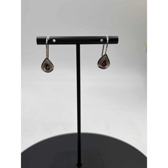 CW Charles Winston Teardrop Garnet and Sterling Silver Drop Earrings - Picture 2 of 9